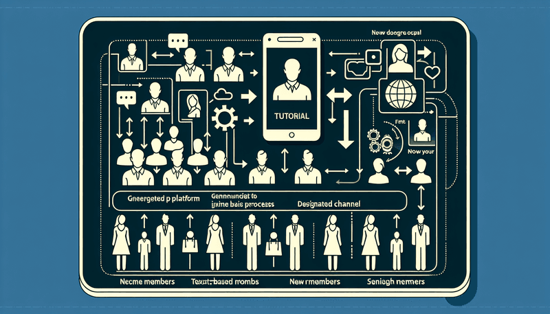 An illustrated guide showing users accessing Midjourney on Discord, with icons representing Discord, a newbie channel, and the process of creating images using text prompts.